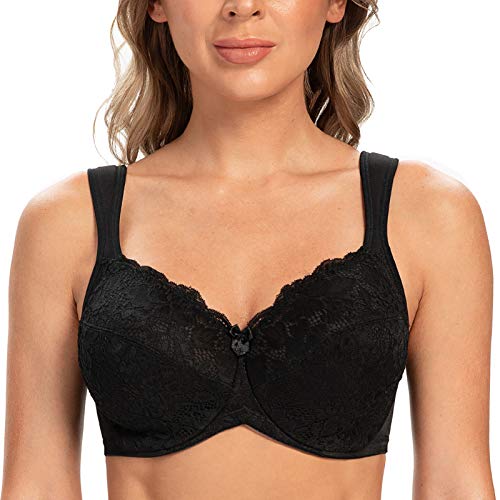 CASOLACE Damen Vollständige Abdeckung Blumenspitze Bügel Keine Polsterung Minimizer BH Schwarz-schnüren 85C CASOLACE Damen Vollständige Abdeckung Blumenspitze Bügel Keine Polsterung Minimizer BH Schwarz-schnüren 85C von CASOLACE