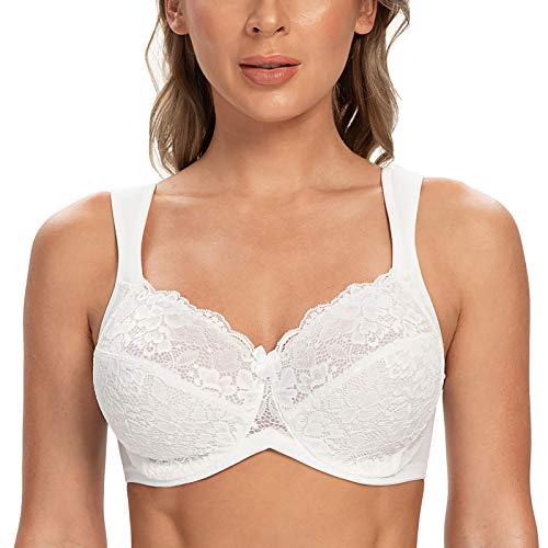 CASOLACE Damen Vollständige Abdeckung Blumenspitze Bügel Keine Polsterung Minimizer BH Weiß-schnüren 75J von CASOLACE