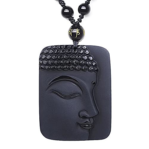 CASOTA Halskette mit Anhänger, natürliche Jade, geschnitztes Glücksamulett, Obsidian-Buddha-Halskette, Jade-Anhänger, seitliches Gesicht, Buddha-Glücksanhänger mit Perlenkette, Jade-Schmuck von CASOTA