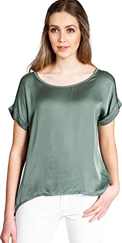 Caspar BLU017 leichte Elegante Damen Seidenglanz Kurzarm Sommer Shirtbluse, Farbe:Oliv grün, Größe:XS/S von Caspar