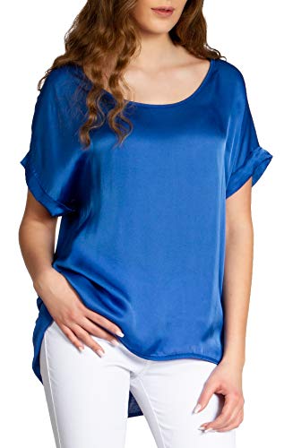 Caspar BLU017 leichte Elegante Damen Seidenglanz Kurzarm Sommer Shirtbluse, Farbe:royal blau, Größe:XS/S von Caspar