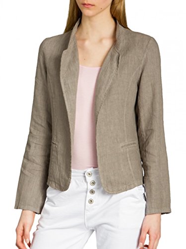 Caspar BZR004 kurzer Damen Leinen Sommer Blazer, Farbe:Schlamm, Größe:L - DE40 UK12 IT44 ES42 US10 von Caspar