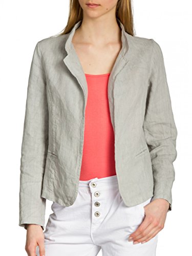 Caspar BZR004 kurzer Damen Leinen Sommer Blazer, Farbe:hellgrau, Größe:L - DE40 UK12 IT44 ES42 US10 von Caspar