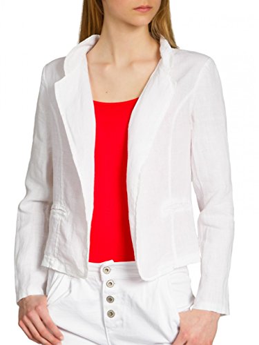 Caspar BZR004 kurzer Damen Leinen Sommer Blazer, Farbe:Weiss, Größe:S - DE36 UK8 IT40 ES38 US6 von Caspar