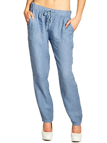 Caspar KHS045 leichte Damen Casual Sommer Freizeit Hose Leinenhose, Farbe:Jeans blau, Größe:S - DE36 UK8 IT40 ES38 US6 von Caspar