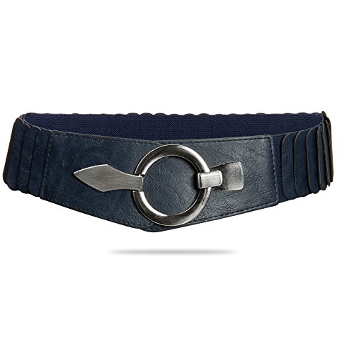 Caspar GU300 Damen elastischer breiter Stretch Taillengürtel, Farbe:dunkelblau, Gürtelgröße:78 [für Körperumfang 75-90 cm] von Caspar