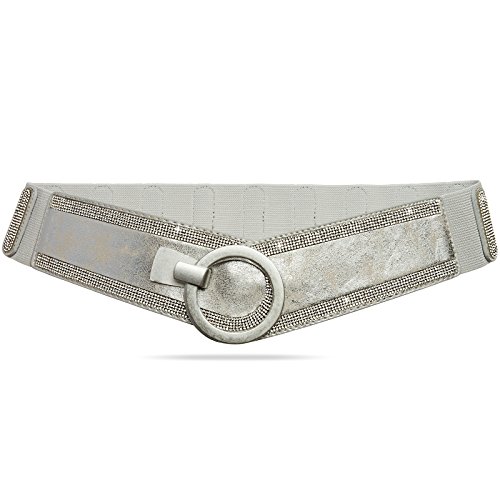 Caspar GU315 Damen elastischer breiter Glitzer Strass Taillengürtel, Farbe:silber, Gürtelgröße:80 [für Körperumfang 90-110 cm] von Caspar