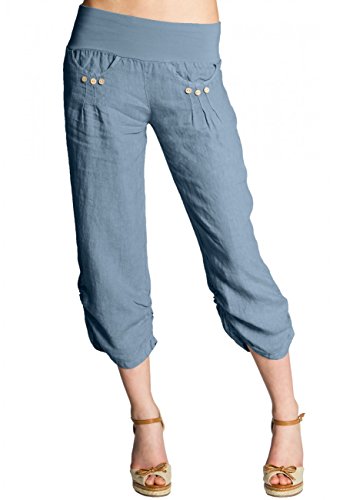 Caspar KHS017 Damen 3/4 Leinen Hose, Farbe:Jeans blau, Größe:3XL - DE46 UK18 IT50 ES48 US16 von Caspar