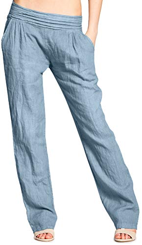 Caspar KHS020 Damen Casual Leinen Hose, Farbe:Jeans blau, Größe:3XL - DE46 UK18 IT50 ES48 US16 von Caspar