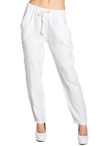 Caspar KHS045 leichte Damen Casual Sommer Freizeit Hose Leinenhose, Farbe:Weiss, Größe:L - DE40 UK12 IT44 ES42 US10 von Caspar