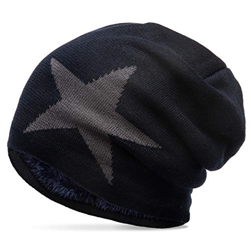 Caspar MU118 Unisex Beanie Mütze mit Stern Gefüttert, Farbe:dunkelblau, Größe:One Size von Caspar