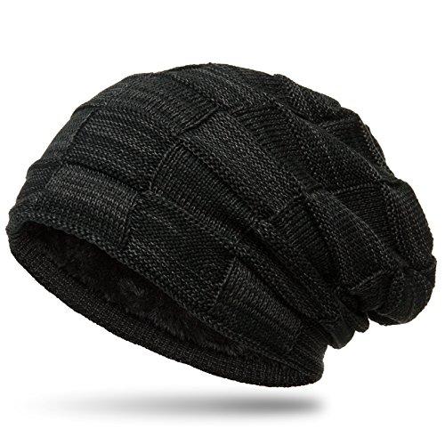 Caspar MU135 gefütterte Feinstrick Beanie Mütze mit Flecht Muster, Größe:One Size, Farbe:schwarz-grau von Caspar