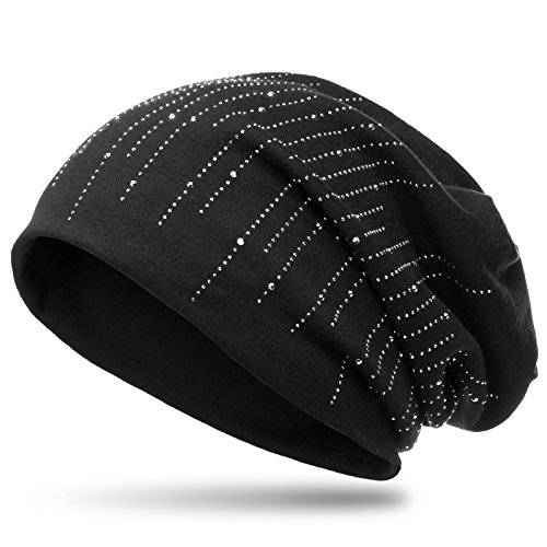 Caspar MU142 Beanie Mütze mit stylischen Strass Streifen und warmem Flanell Stoff, Farbe:schwarz, Größe:One Size von Caspar