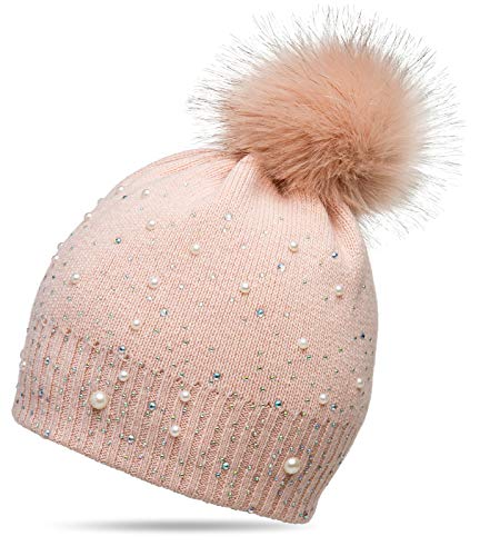Caspar MU143 Damen Fein Strick Winter Mütze mit Fellbommel, Größe:One Size, Farbe:rosa von Caspar