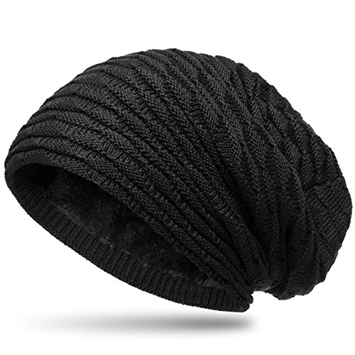 Caspar MU172 gefütterte Feinstrick Winter Beanie Mütze mit stylischem Wellenmuster, Farbe:schwarz, Größe:One Size von Caspar