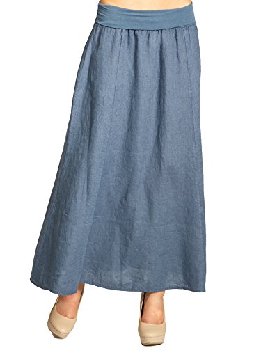 Caspar RO019 Damen Langer Maxi Sommer Leinenrock, Farbe:Jeans blau, Größe:XXL - DE44 UK16 IT48 ES46 US14 von Caspar