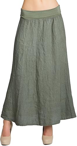 Caspar RO019 Damen Langer Maxi Sommer Leinenrock, Farbe:Oliv grün, Größe:XXL - DE44 UK16 IT48 ES46 US14 von Caspar