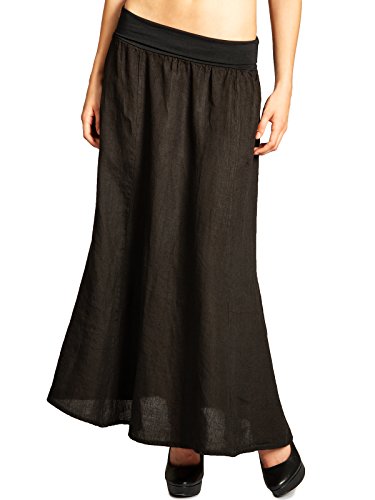 Caspar RO019 Damen Langer Maxi Sommer Leinenrock, Farbe:schwarz, Größe:M - DE38 UK10 IT42 ES40 US8 von Caspar