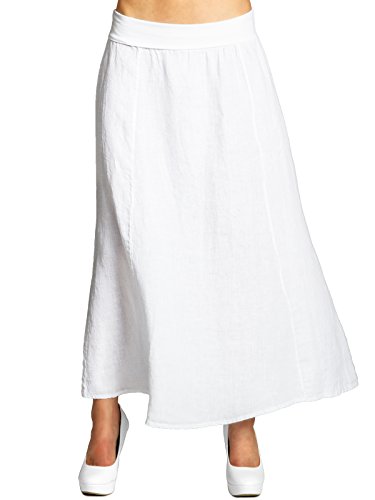 Caspar RO019 Damen Langer Maxi Sommer Leinenrock, Farbe:Weiss, Größe:S - DE36 UK8 IT40 ES38 US6 von Caspar