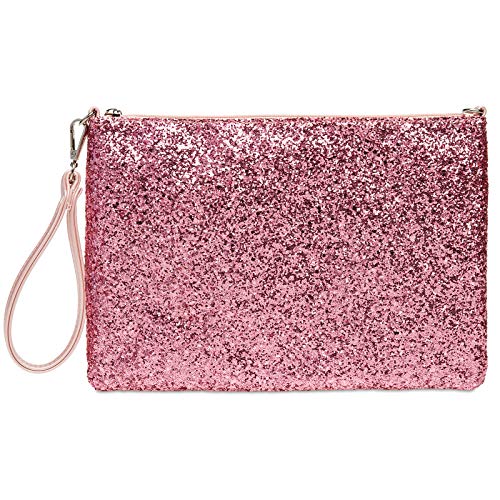 Caspar TA341 große Damen XL Glitzer Pailletten Clutch Tasche Abendtasche mit Handschlaufe, Farbe:pink, Größe:One Size von Caspar