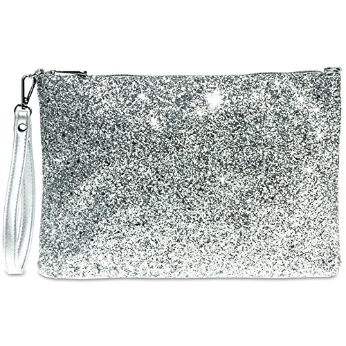 Caspar TA341 große Damen XL Glitzer Pailletten Clutch Tasche Abendtasche mit Handschlaufe, Farbe:silber/silber, Größe:One Size von Caspar