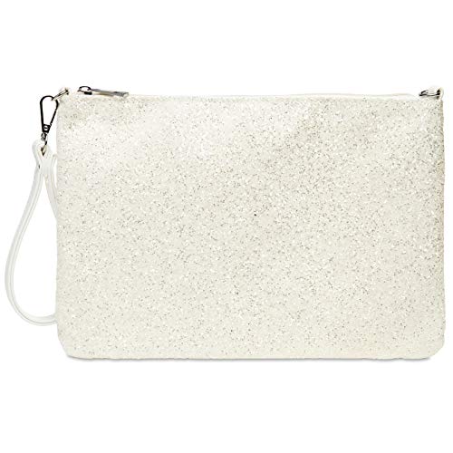Caspar TA341 große Damen XL Glitzer Pailletten Clutch Tasche Abendtasche mit Handschlaufe, Farbe:weiss, Größe:One Size von Caspar