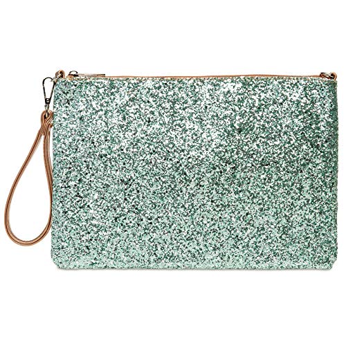 Caspar TA341 große Damen XL Glitzer Pailletten Clutch Tasche Abendtasche mit Handschlaufe, Farbe:mint/rosegold, Größe:One Size von Caspar