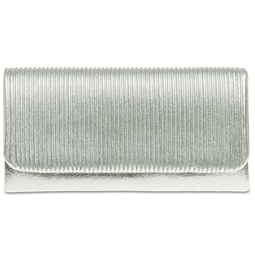 Caspar TA351 kleine elegante Damen Clutch Tasche Abendtasche mit gerafftem Überschlag, Farbe:silber, Größe:One Size von Caspar