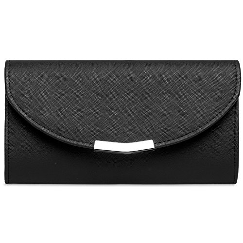 Caspar TA360 elegante Damen Clutch Tasche Abendtasche mit langer Kette, Farbe:schwarz, Größe:One Size von Caspar