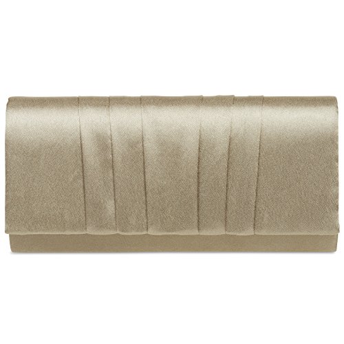 Caspar TA390 elegante Damen Satin Clutch Tasche Abendtasche mit vertikalen Falten, Farbe:gold, Größe:One Size Caspar TA390 elegante Damen Satin Clutch Tasche Abendtasche mit vertikalen Falten, Farbe:gold, Größe:One Size von Caspar