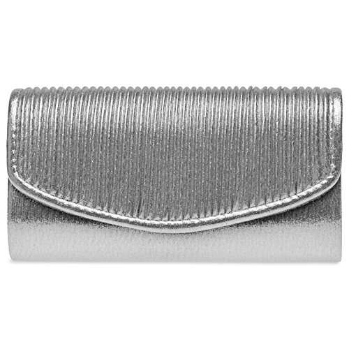 Caspar TA399 kleine elegante Damen Glanz Clutch Tasche Abendtasche mit gerafftem Überschlag, Farbe:silber, Größe:One Size von Caspar