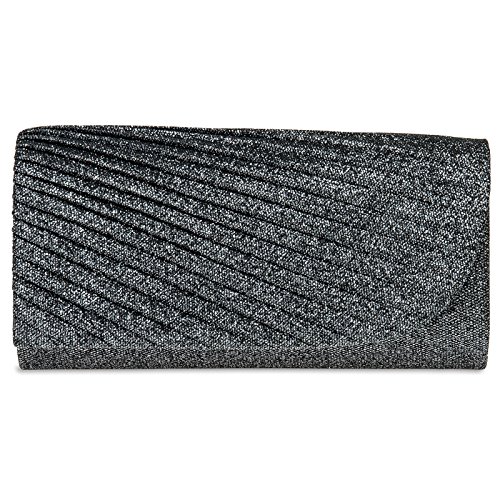 Caspar TA401 Damen kleine elegante Glitzer Stoff Clutch Tasche Abendtasche mit stylischem Faltenmuster, Farbe:platin, Größe:One Size von Caspar