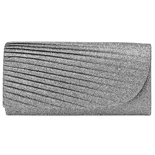 Caspar TA401 Damen kleine elegante Glitzer Stoff Clutch Tasche Abendtasche mit stylischem Faltenmuster, Farbe:silber, Größe:One Size von Caspar