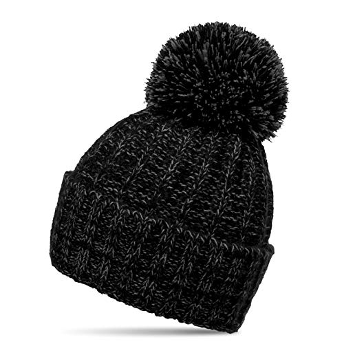 Caspar MU087 Klassische Damen Winter Bommelmütze, Farbe:schwarz, Größe:One Size von Caspar