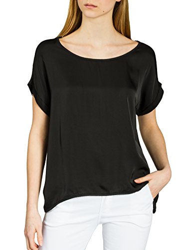 Caspar BLU017 leichte Elegante Damen Seidenglanz Kurzarm Sommer Shirtbluse, Farbe:schwarz, Größe:M/L von Caspar