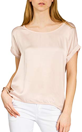 Caspar BLU017 leichte Elegante Damen Seidenglanz Kurzarm Sommer Shirtbluse, Farbe:rosa, Größe:M/L von Caspar