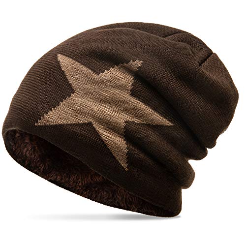 Caspar MU118 Unisex Beanie Mütze mit Stern Gefüttert, Farbe:Dunkelbraun, Größe:One Size von Caspar