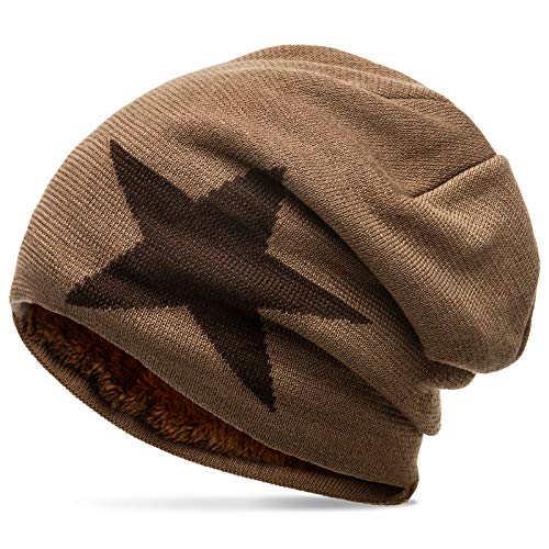 Caspar MU118 Unisex Beanie Mütze mit Stern Gefüttert, Farbe:Khaki, Größe:One Size von Caspar