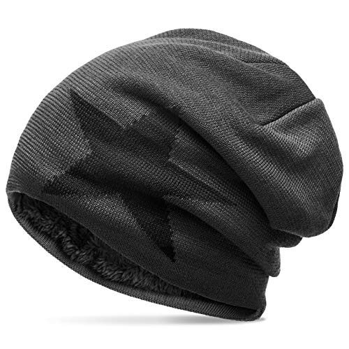 Caspar MU118 Unisex Beanie Mütze mit Stern Gefüttert, Farbe:dunkelgrau, Größe:One Size von Caspar