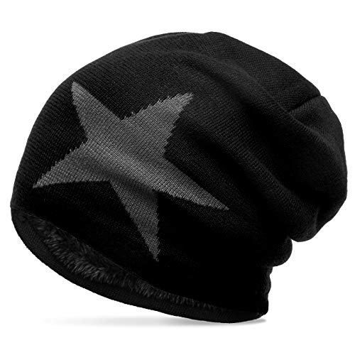 Caspar MU118 Unisex Beanie Mütze mit Stern Gefüttert, Farbe:schwarz, Größe:One Size von Caspar