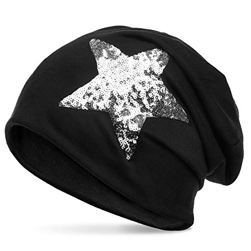 Caspar MU138 Klassiche leichte Beanie Mütze mit Glitzer Stern, Farbe:schwarz, Größe:One Size von Caspar