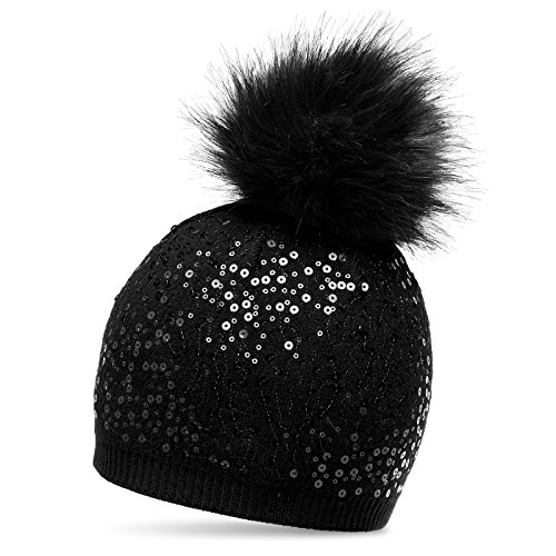 Caspar MU186 Damen Fein Strick Pailletten Glitzer Winter Mütze, Farbe:schwarz, Größe:One Size von Caspar