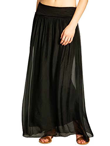 Caspar RO025 eleganter Leichter Langer Damen Sommer Rock, Farbe:schwarz, Größe:M/L von Caspar