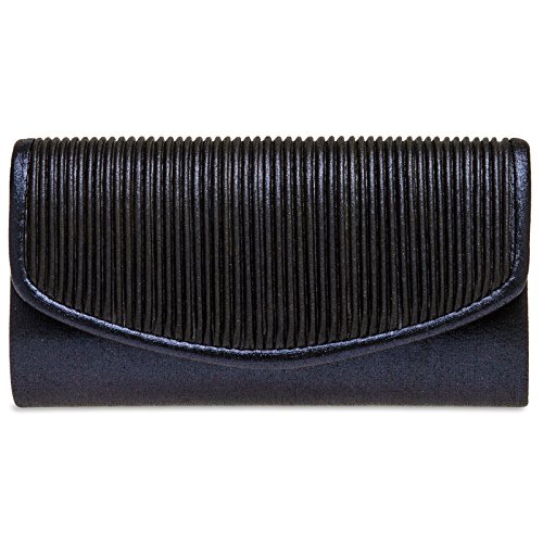 Caspar TA399 kleine elegante Damen Glanz Clutch Tasche Abendtasche mit gerafftem Überschlag, Farbe:dunkelblau, Größe:One Size von Caspar