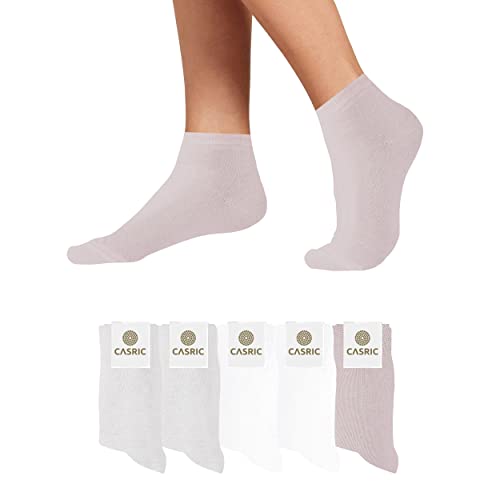 CASRIC Quarter Socken Damen 35-38 | Sportsocken | 5 | 10 | Paar aus natürlicher Baumwolle - Socken Grau und Socken rosa, Sneaker Socken Damen 35-38 - Ideal für den täglichen Gebrauch und sport von CASRIC