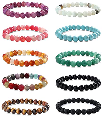CASSIECA 10 Stück 8mm Perlenarmband für Herren Damen Naturstein Armband Halbedelsteine Armbänder Kristall verstellbar Elastic Herren Armband Perlen Set CASSIECA 10 Stück 8mm Perlenarmband für Herren Damen Naturstein Armband Halbedelsteine Armbänder Kristall verstellbar Elastic Herren Armband Perlen Set von CASSIECA