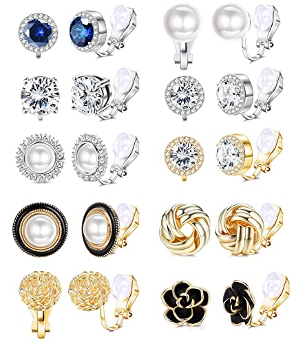 CASSIECA 10 Paar Clip Ohrringe für Damen Mädchen Gold Silber Nicht Durchbohrt Klips Kubischer Zirkon Ohrstecker Ohrringe Perlen Blumen Non Pierced Clip On Earrings CASSIECA 10 Paar Clip Ohrringe für Damen Mädchen Gold Silber Nicht Durchbohrt Klips Kubischer Zirkon Ohrstecker Ohrringe Perlen Blumen Non Pierced Clip On Earrings von CASSIECA