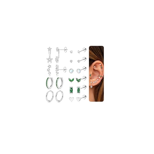 CASSIECA 10 Paar Piercing Ohr Silber für Damen Chirurgenstahl Ohrringe Medizinische Ohr Piercings Set CZ Blume Ohr Piercing Hypoallergene Ohrstecker Silber Conch Tragus Mehrfach Piercing Schmuck von CASSIECA