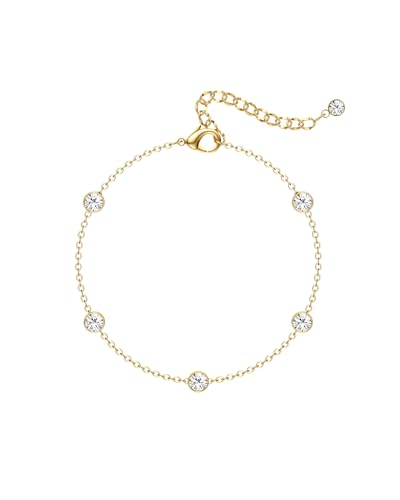 CASSIECA 14K Gold Vergoldet Armband Zirkon Simulierte Diamant Damen CZ Kette Armbänder Schichtung Kettenarmband von CASSIECA