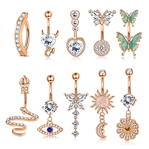 CASSIECA 14G Bauchnabelpiercing Clicker Bauchnabelring für Damen Chirurgenstahl Schlange Evil Eye Herz CZ Schmetterling Blume Bauchring Einfacher Umgekehrter Nabelring Bauchnabelpiercing Körperschmuck von CASSIECA